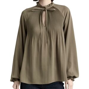 Lauren Ralph Lauren Pleated Georgette Tie-neck long sleeve blouse